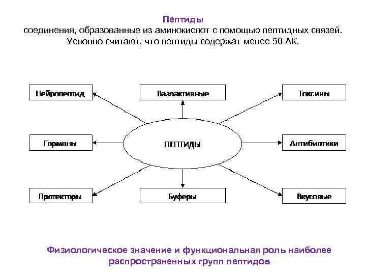 Пептиды соединения, образованные из аминокислот с помощью пептидных связей. Условно считают, что пептиды содержат