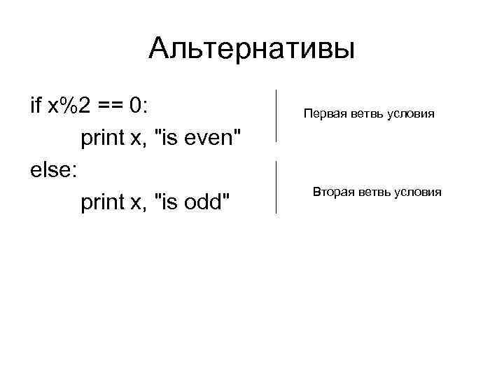 Альтернативы if x%2 == 0: print x, 