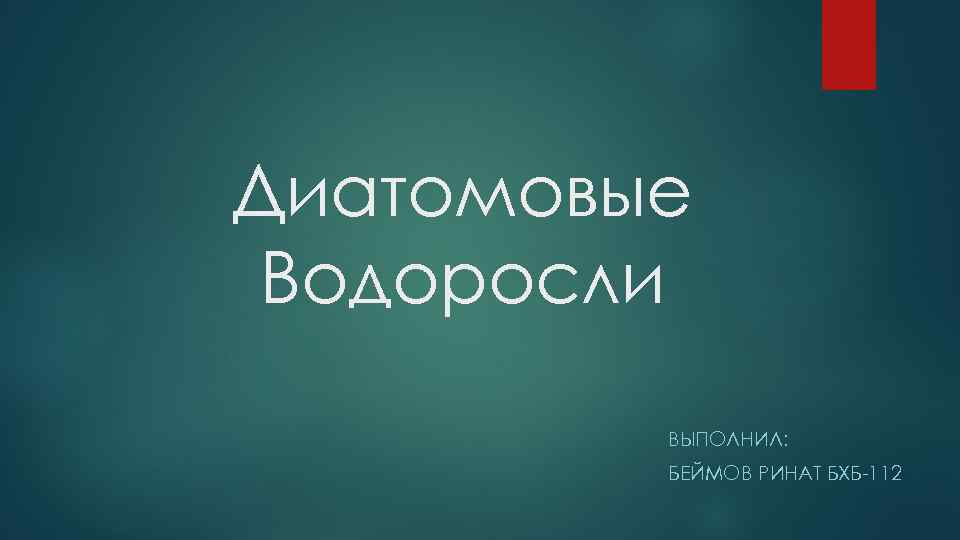 Диатомовые Водоросли ВЫПОЛНИЛ: БЕЙМОВ РИНАТ БХБ-112 