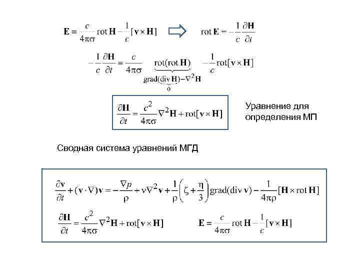 Уравнение для определения МП Сводная система уравнений МГД 