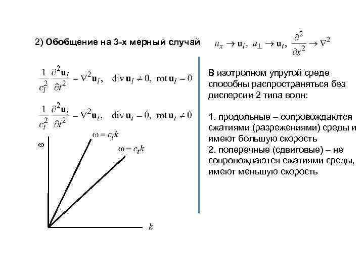 2) Обобщение на 3 -х мерный случай В изотропном упругой среде способны распространяться без