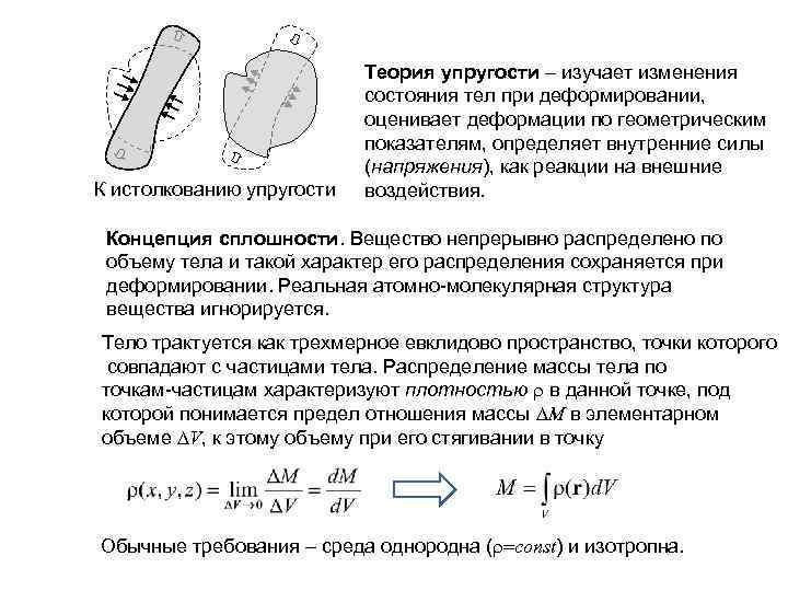 К истолкованию упругости Теория упругости – изучает изменения состояния тел при деформировании, оценивает деформации