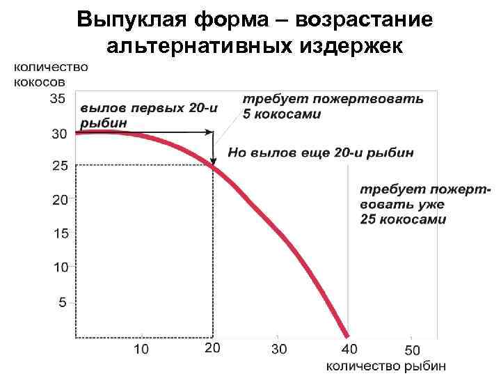 Выпуклая форма – возрастание альтернативных издержек 