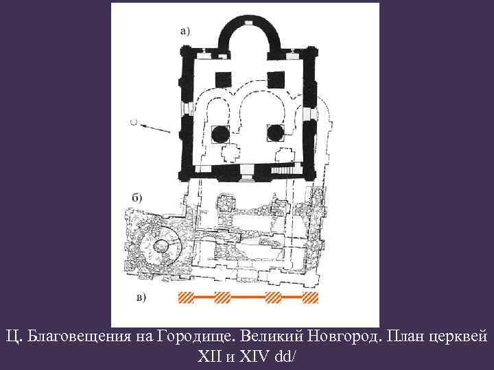 Ц. Благовещения на Городище. Великий Новгород. План церквей XII и XIV dd/ 