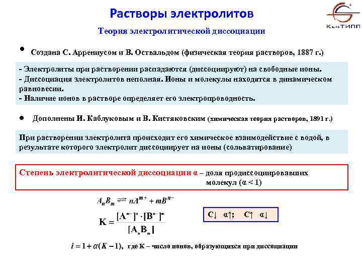 Диссоциация растворов электролитов