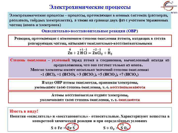 Процессы протекающие на электродах