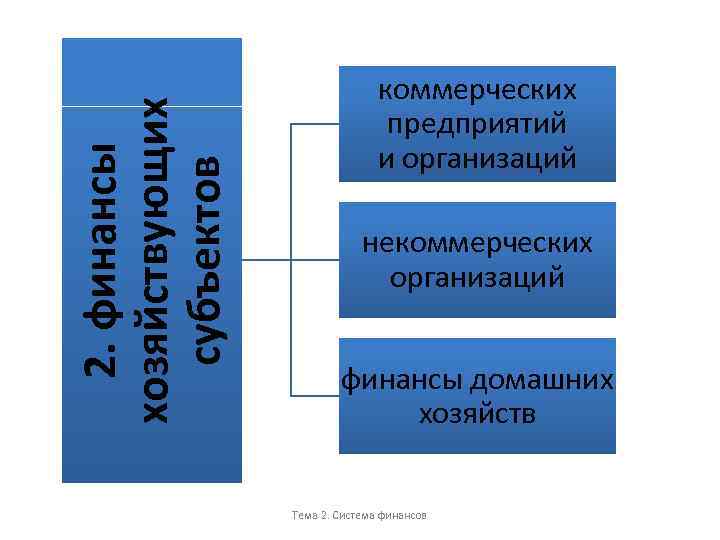 2. финансы хозяйствующих субъектов коммерческих предприятий и организаций некоммерческих организаций финансы домашних хозяйств Тема
