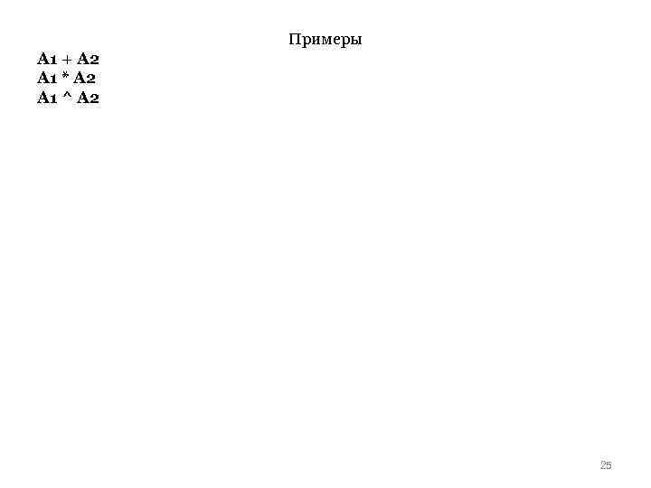 Примеры А 1 + А 2 А 1 * А 2 А 1 ^