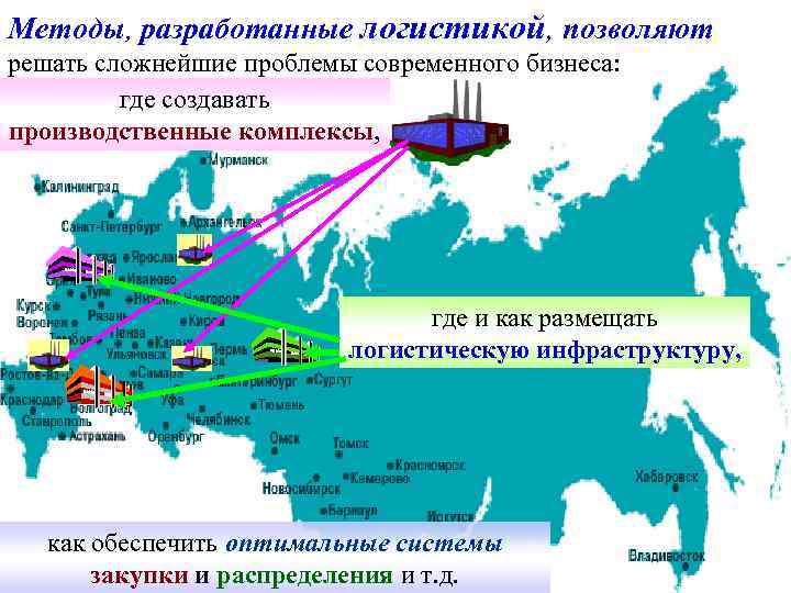 Методы, разработанные логистикой, позволяют решать сложнейшие проблемы современного бизнеса: где создавать производственные комплексы, где