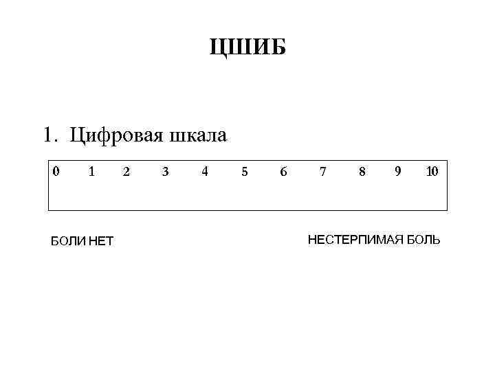 ЦШИБ 1. Цифровая шкала 0 1 БОЛИ НЕТ 2 3 4 5 6 7