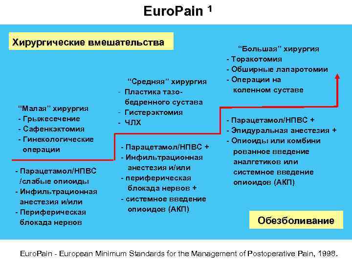Euro. Pain 1 Хирургические вмешательства “Малая” хирургия - Грыжесечение - Сафенкэктомия - Гинекологические операции