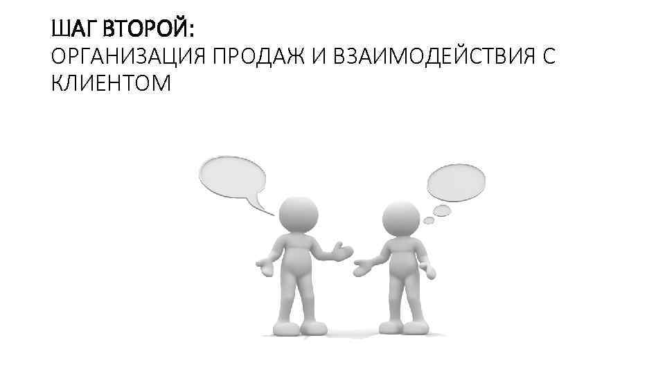 ШАГ ВТОРОЙ: ОРГАНИЗАЦИЯ ПРОДАЖ И ВЗАИМОДЕЙСТВИЯ С КЛИЕНТОМ 