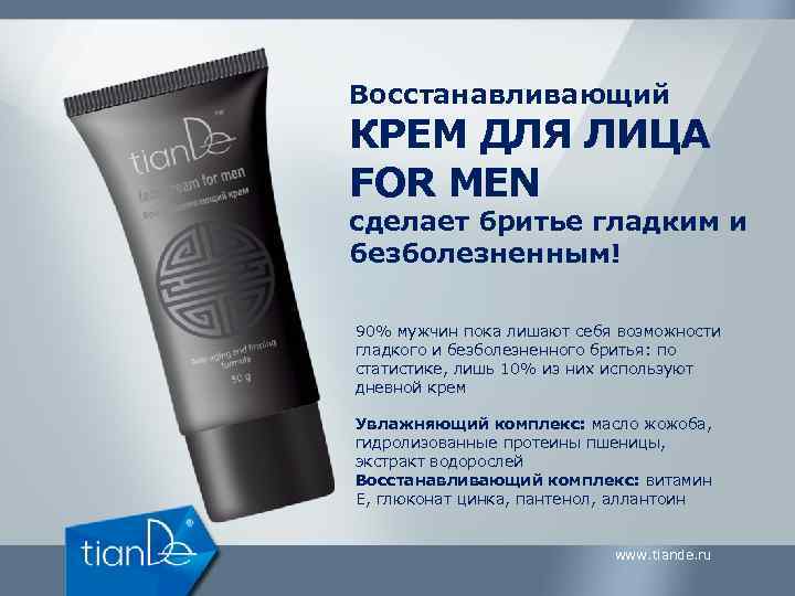 Восстанавливающий КРЕМ ДЛЯ ЛИЦА FOR MEN сделает бритье гладким и безболезненным! 90% мужчин пока