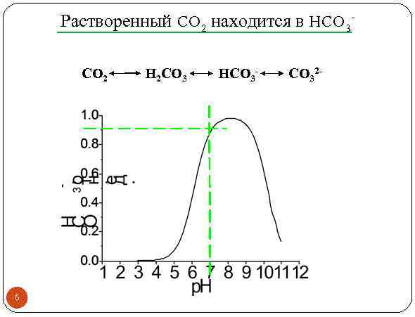 Растворенный CO 2 находится в HCO 3 - CO 2 6 H 2 CO