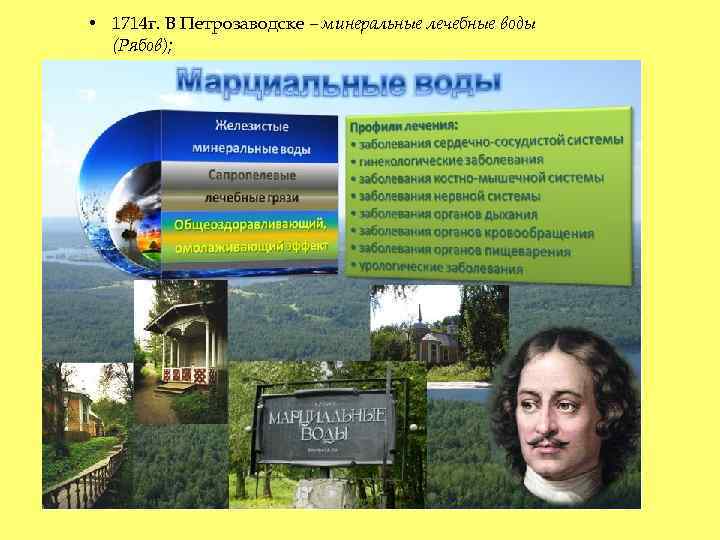  • 1714 г. В Петрозаводске – минеральные лечебные воды (Рябов); 