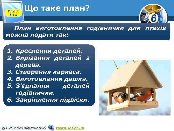 Розділ 1 § 1. 5 Що таке план? www. teach-inf. at. ua 6 План