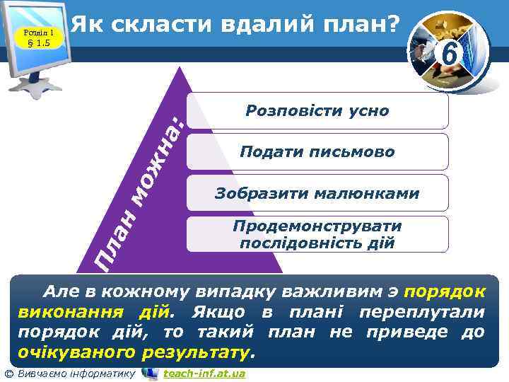 Розділ 1 § 1. 5 Як скласти вдалий план? www. teach-inf. at. ua 6