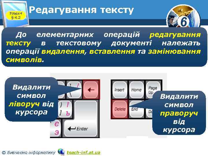 Розділ 4 § 4. 2 Редагування тексту 6 До елементарних операцій редагування тексту в