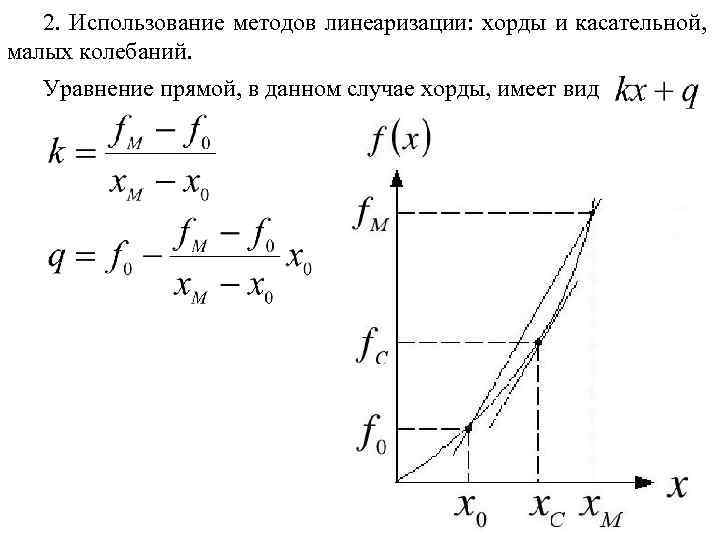 2. Использование методов линеаризации: хорды и касательной, малых колебаний. Уравнение прямой, в данном случае