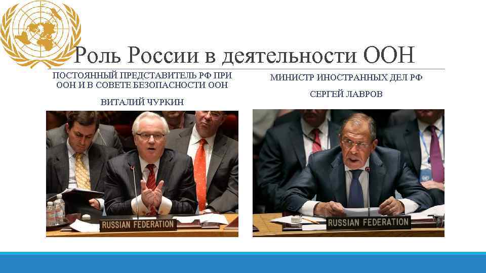 Роль России в деятельности ООН ПОСТОЯННЫЙ ПРЕДСТАВИТЕЛЬ РФ ПРИ ООН И В СОВЕТЕ БЕЗОПАСНОСТИ