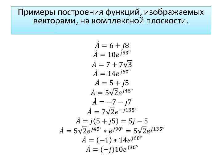 Примеры построения функций, изображаемых векторами, на комплексной плоскости. 