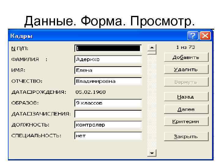 В какой форме даны. Данные форма. Бланки данных. Компьютерные бланки данных. Выполнить команду данные форма.