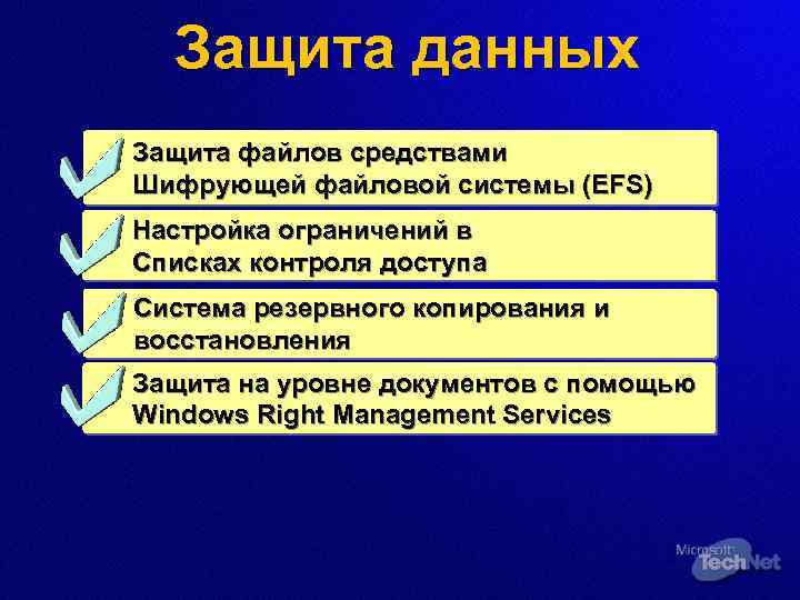 Защита данных Защита файлов средствами Шифрующей файловой системы (EFS) Настройка ограничений в Списках контроля