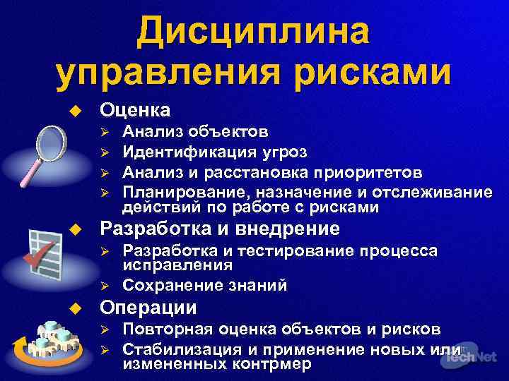 Дисциплина управления рисками u Оценка Ø Ø u Разработка и внедрение Ø Ø u