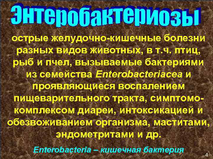 острые желудочно кишечные болезни разных видов животных, в т. ч. птиц, рыб и пчел,