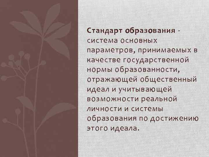 Стандарт образования система основных параметров, принимаемых в качестве государственной нормы образованности, отражающей общественный идеал