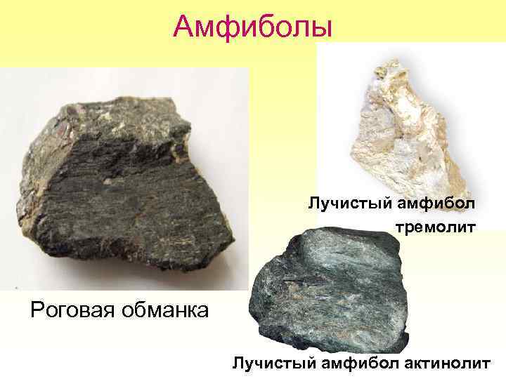 Амфиболы Лучистый амфибол тремолит Роговая обманка Лучистый амфибол актинолит 