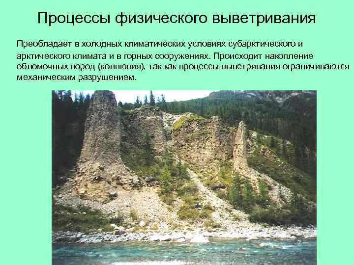 Процессы физического выветривания Преобладает в холодных климатических условиях субарктического и арктического климата и в