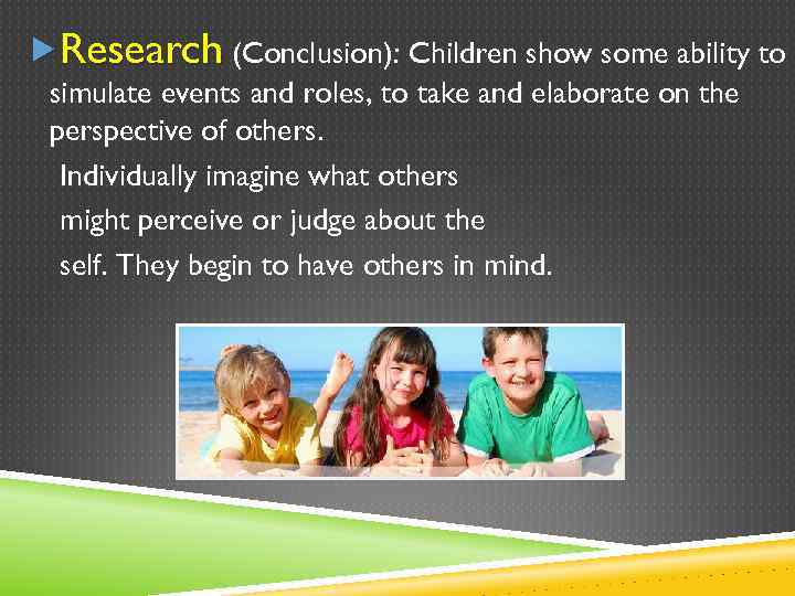  Research (Conclusion): Children show some ability to simulate events and roles, to take