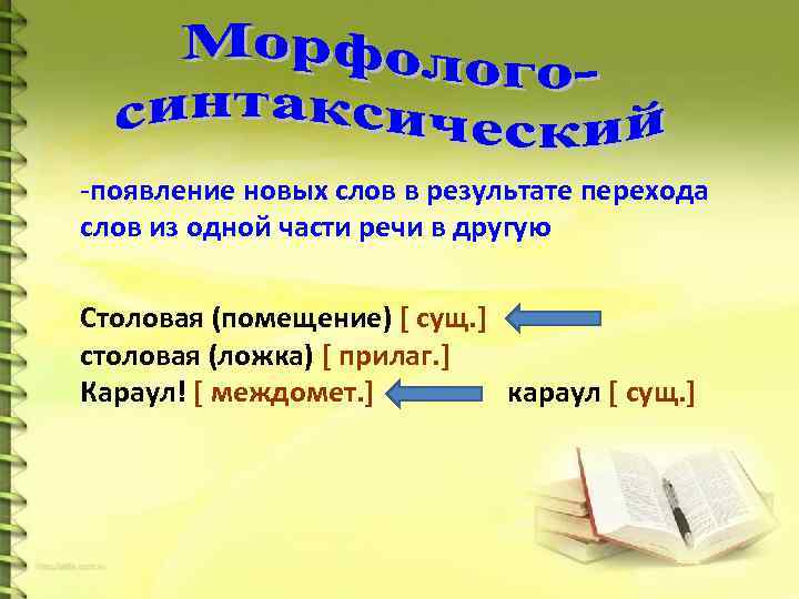 -появление новых слов в результате перехода слов из одной части речи в другую Столовая