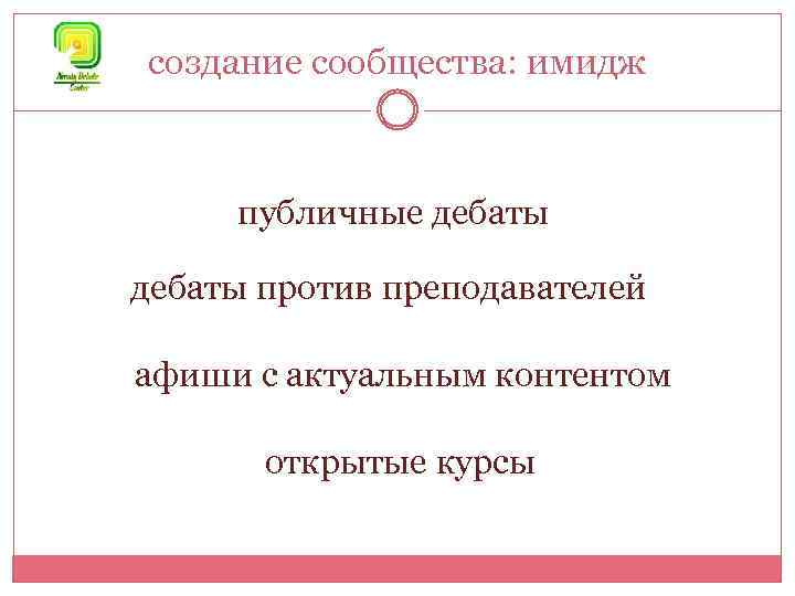 создание сообщества: имидж публичные дебаты против преподавателей афиши с актуальным контентом открытые курсы 