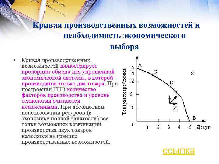 Кривая производственных возможностей и необходимость экономического выбора • Кривая производственных возможностей иллюстрирует пропорции обмена