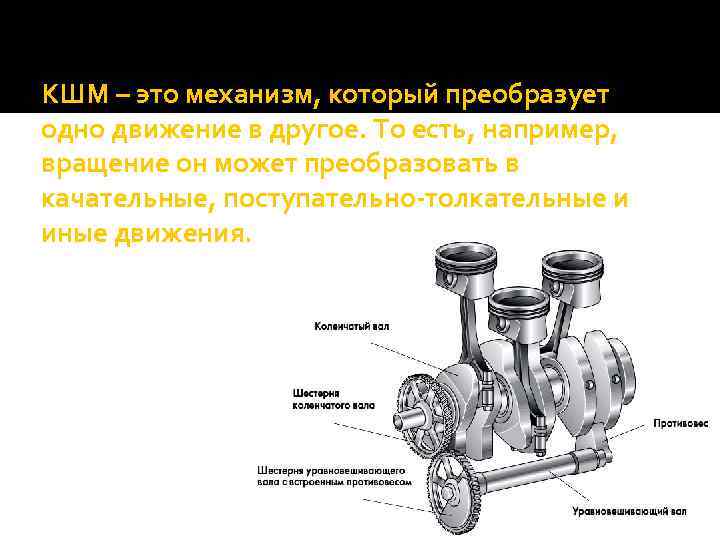 КШМ – это механизм, который преобразует одно движение в другое. То есть, например, вращение