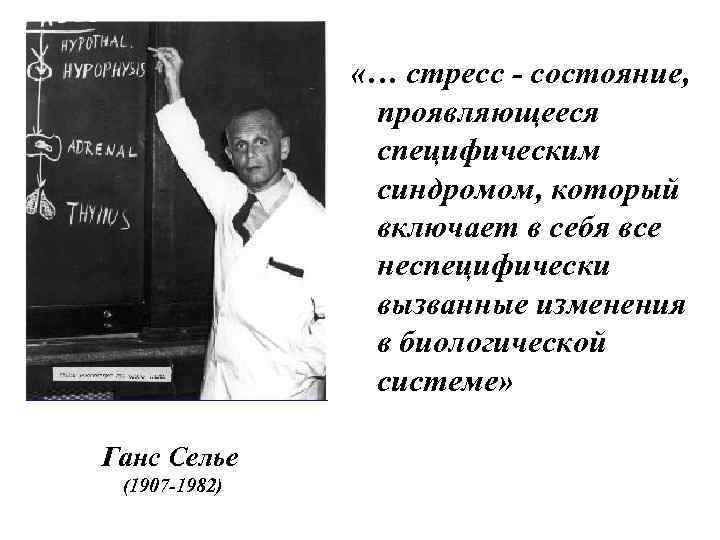  «… стресс - состояние, проявляющееся специфическим синдромом, который включает в себя все неспецифически