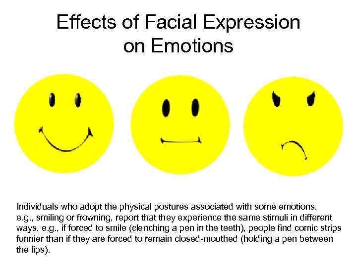 Effects of Facial Expression on Emotions Individuals who adopt the physical postures associated with