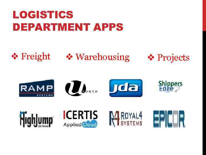 LOGISTICS DEPARTMENT APPS v Freight v Warehousing v Projects 