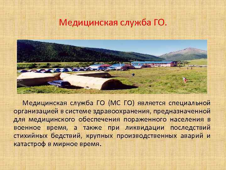 Медицинская служба ГО. Медицинская служба ГО (МС ГО) является специальной организацией в системе здравоохранения,