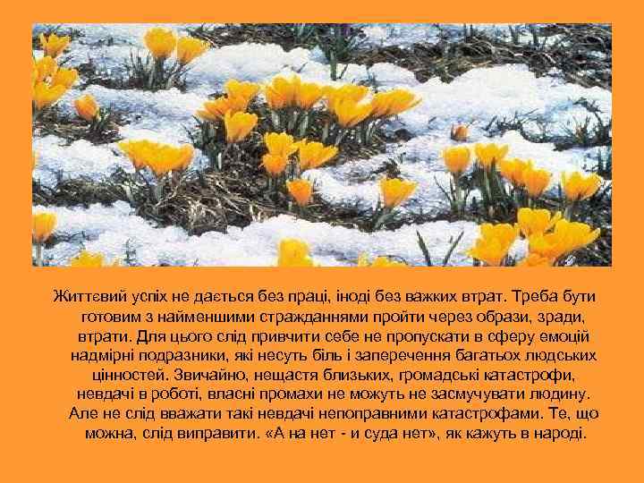  Життєвий успіх не дається без праці, іноді без важких втрат. Треба бути готовим