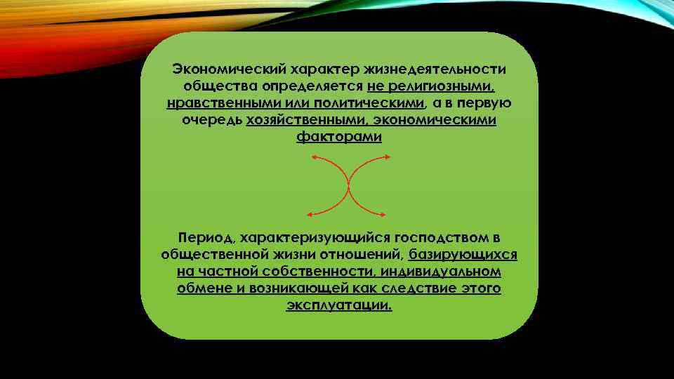 Экономический характер жизнедеятельности общества определяется не религиозными, нравственными или политическими, а в первую очередь