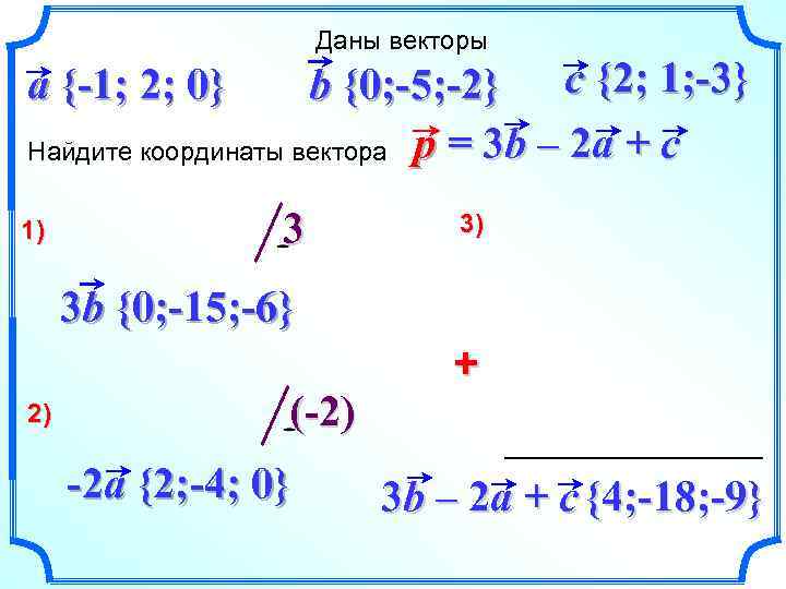 Даны векторы b {0; -5; -2} c {2; 1; -3} Найдите координаты вектора p