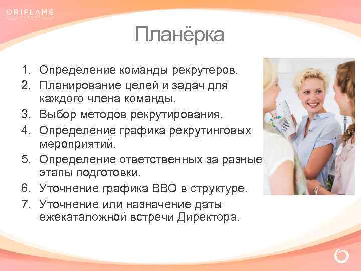 Планёрка 1. Определение команды рекрутеров. 2. Планирование целей и задач для каждого члена команды.