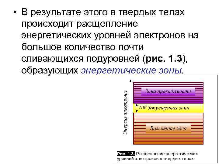  • В результате этого в твердых телах происходит расщепление энергетических уровней электронов на