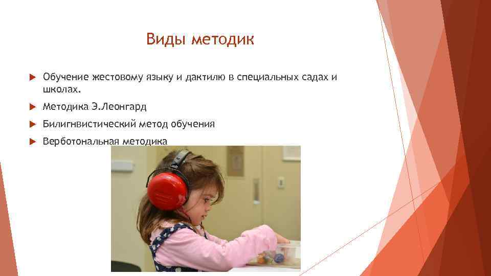 Виды методик Обучение жестовому языку и дактилю в специальных садах и школах. Методика Э.