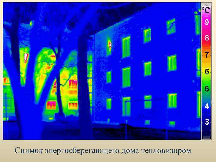 Снимок энергосберегающего дома тепловизором 