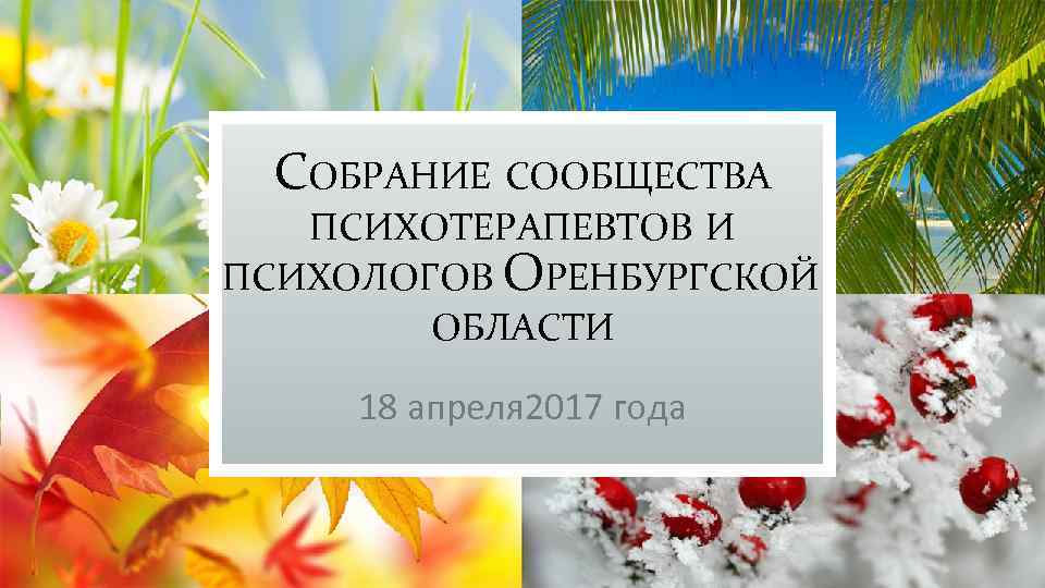 СОБРАНИЕ СООБЩЕСТВА ПСИХОТЕРАПЕВТОВ И ПСИХОЛОГОВ ОРЕНБУРГСКОЙ ОБЛАСТИ 18 апреля 2017 года 