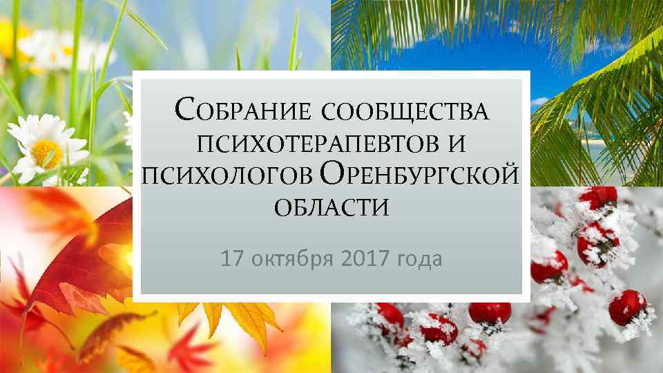 СОБРАНИЕ СООБЩЕСТВА ПСИХОТЕРАПЕВТОВ И ПСИХОЛОГОВ ОРЕНБУРГСКОЙ ОБЛАСТИ 17 октября 2017 года 